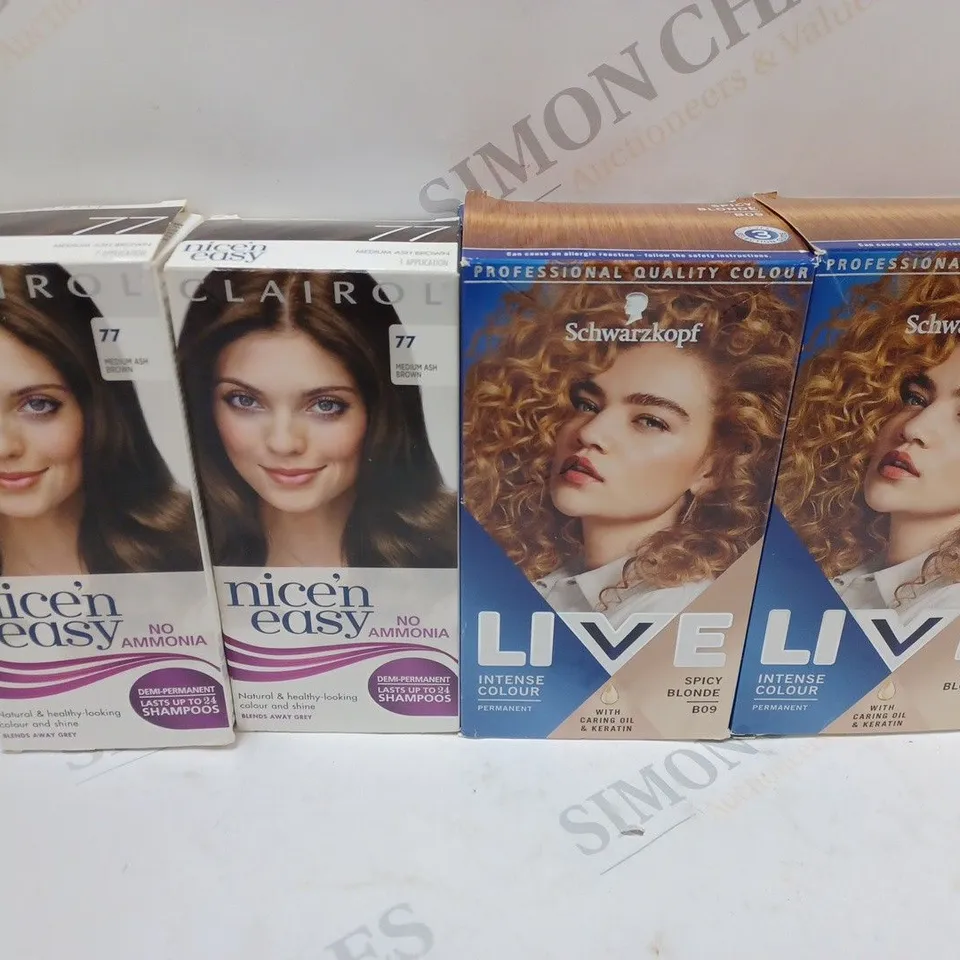 4 BOXES OF HAIR DYE - CLAIRON NICE N EASY ASH BROWN AND SCHWARZKOPF LIVE SPICY BLONDE