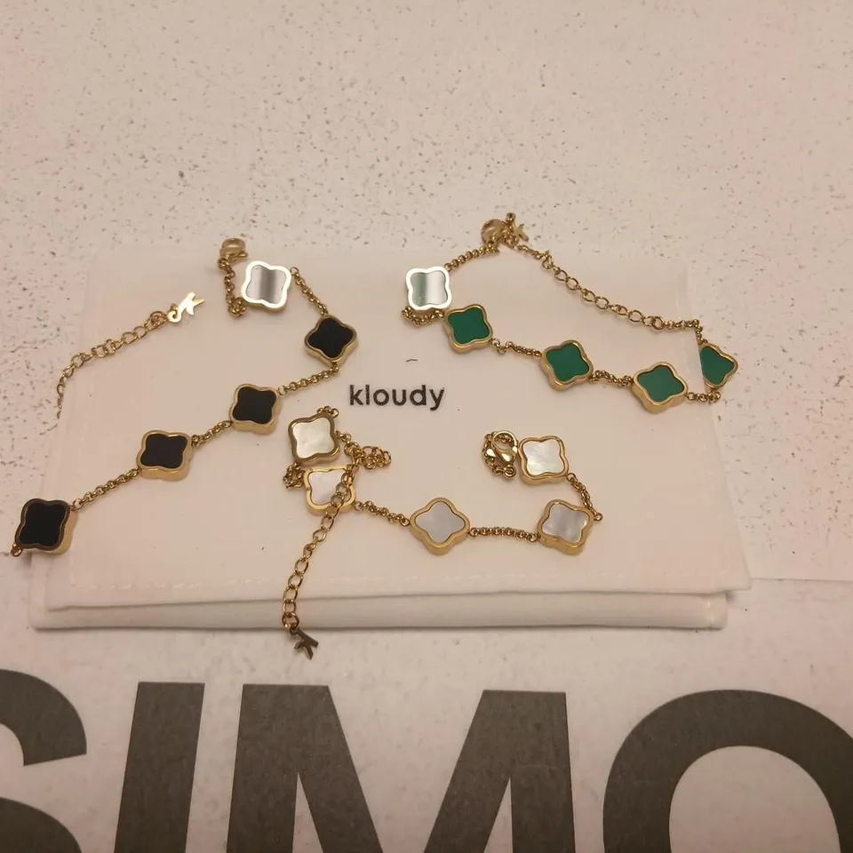 KLOUDY ENAMEL SQUARE-LINK BRACELETS SET, GOLD-TONE
