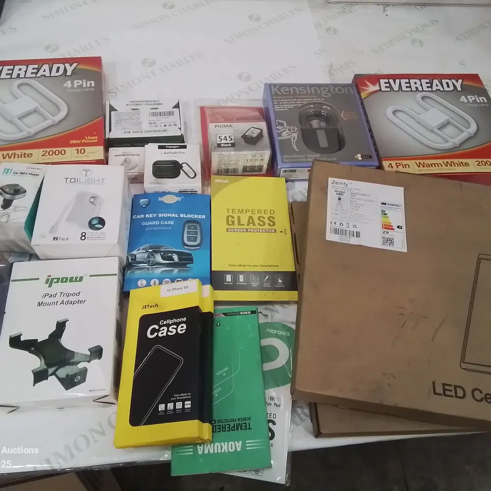 BOX CONTAINING LARGE AMOUNT OF MIXED BOXED ELECTRONIC ITEMS PHONE ACCESSORIES ETC.