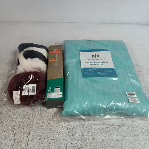 APPROXIMATELY 25 ASSORTED ITEMS TO INCLUDE TAMSY EARMUFFS, HUSH HAVEN 6PCS BEDDING SET, HEAD MASSAGER, ETC - COLLECTION ONLY