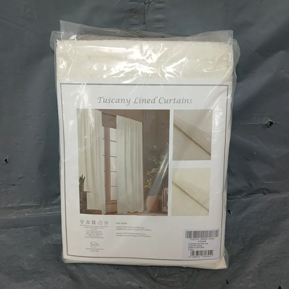 HOME CURTAINS TUSCANY LINED CURTAINS CREAM 137 X 213CM 