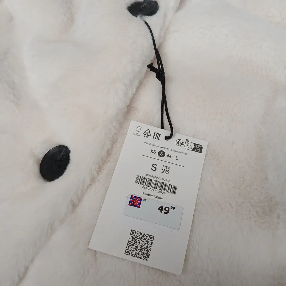 BERSHKA BUTTON FRONT WHITE COAT - S