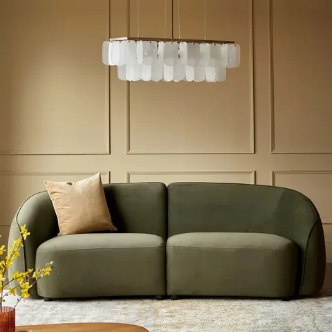BOXED DANETTI ZOEY OLIVE GREEN VELVET 3 SEATER SOFA (2 BOXES)