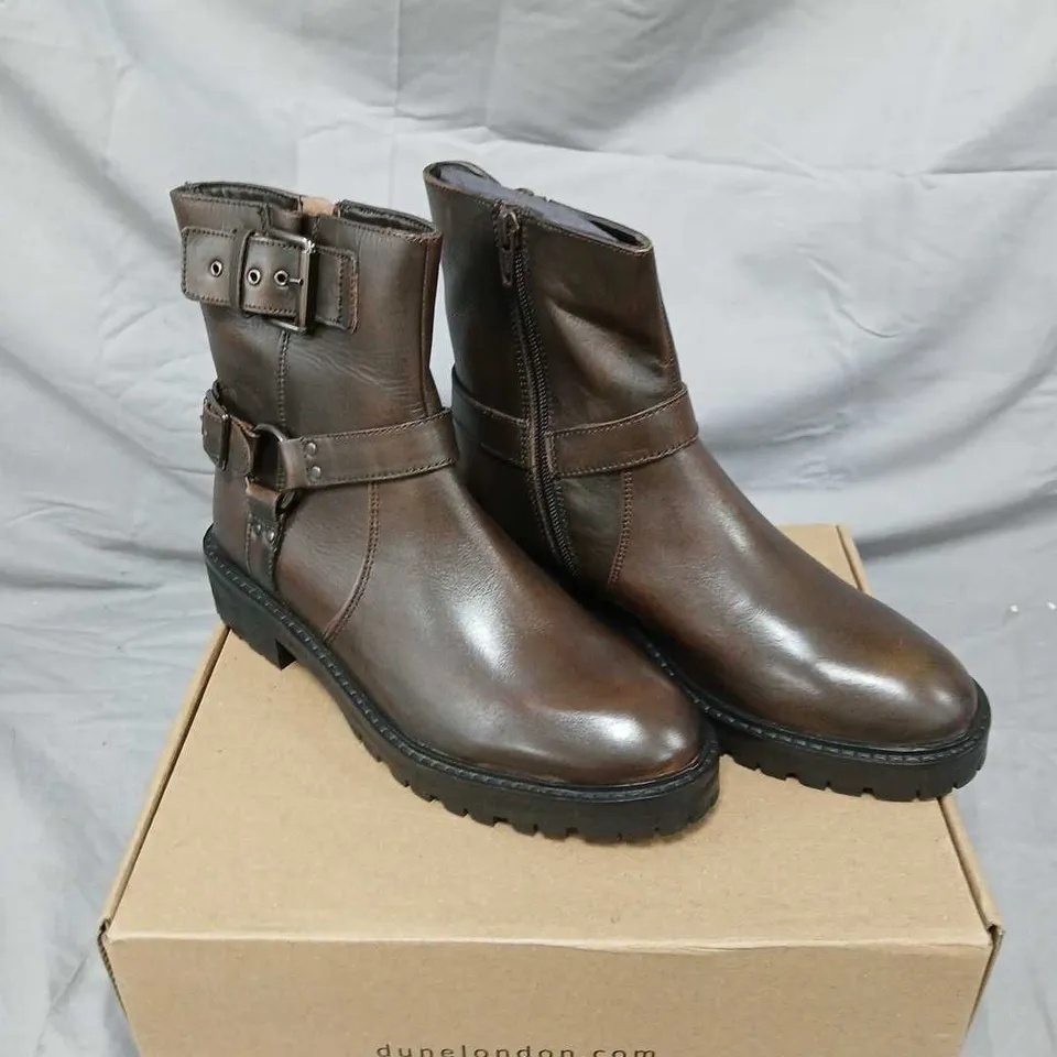 DUNE LONDON BROWN LEATHER ANKLE BOOTS WITH BUCKLE STRAPS – 6