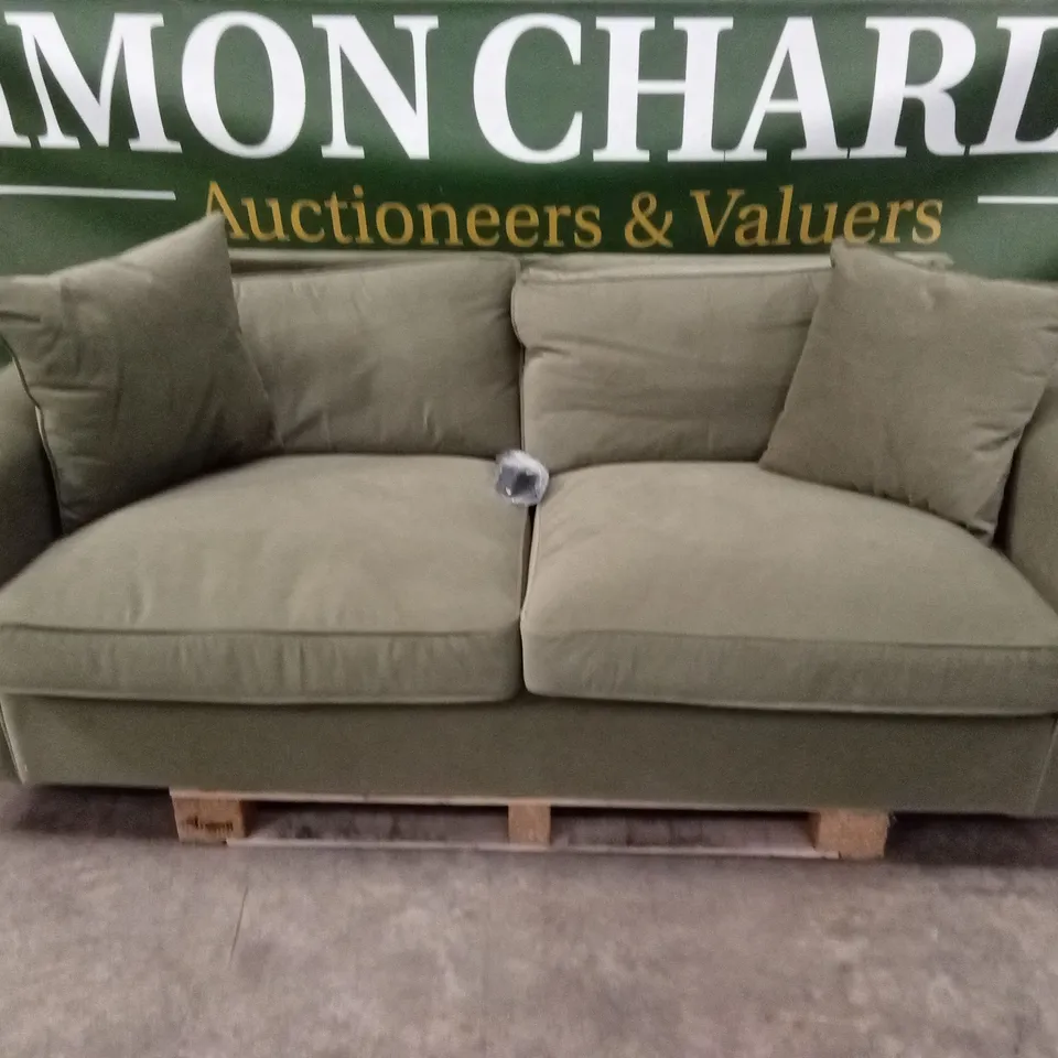 QUALITY DESIGNER SOLACE+CO AINSLEY 3 SEATER KHAKI GREEN VELVET SOFA