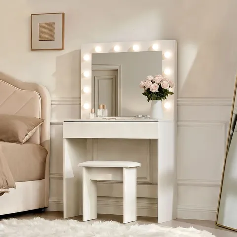 BOXED CLIPOP HOLLYWOOD DRESSING TABLE WITH MIRROR AND STOOL,