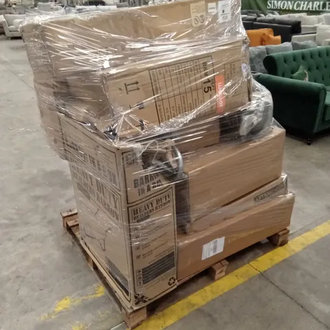 PALLET OF ASSORTED HOUSEHOLD GOODS AND PRODUCTS TO INCLUDE; TROLLEY, WHEEL BARROW, RATTAN FURNITURE ETC