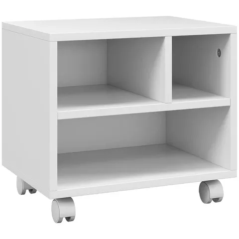 BOXED HOMCOM THREE-COMPARTMENT PRINTER CABINET, WITH WHEELS - WHITE