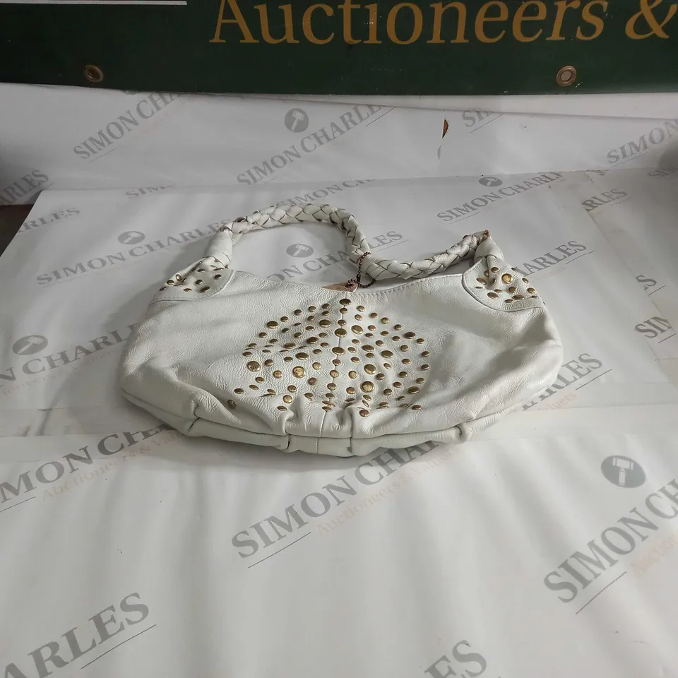 WHITE FAUX LEATHER STUDDED BAG