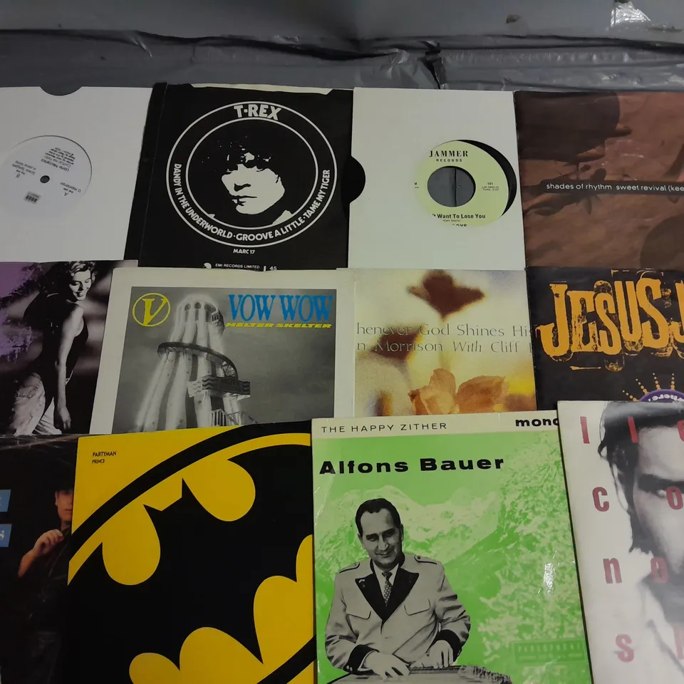 LOT OF 12 ASSORTED VINYL RECORDS TO INCLUDE T-REX, JESUS JONES AND ELTON JOHN