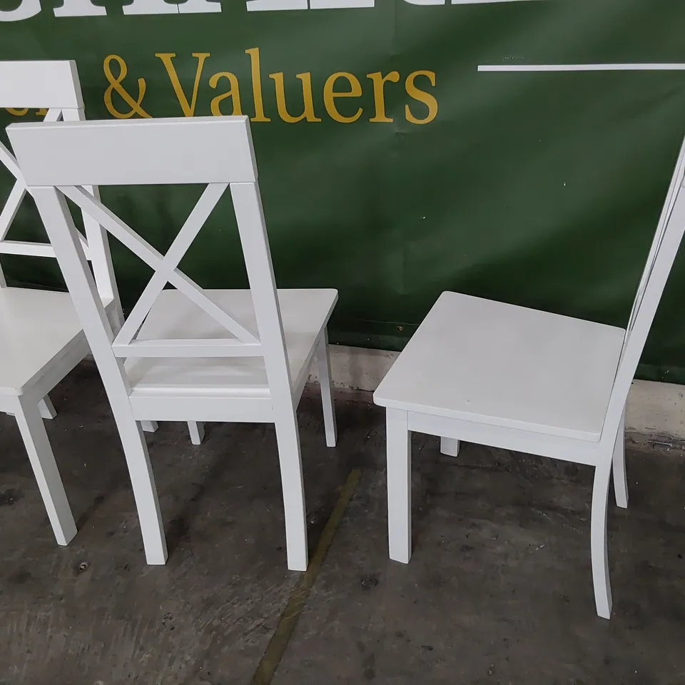 SET OF FOUR WHITE PAINTED WOODEN X BACK DINING CHAIRS 