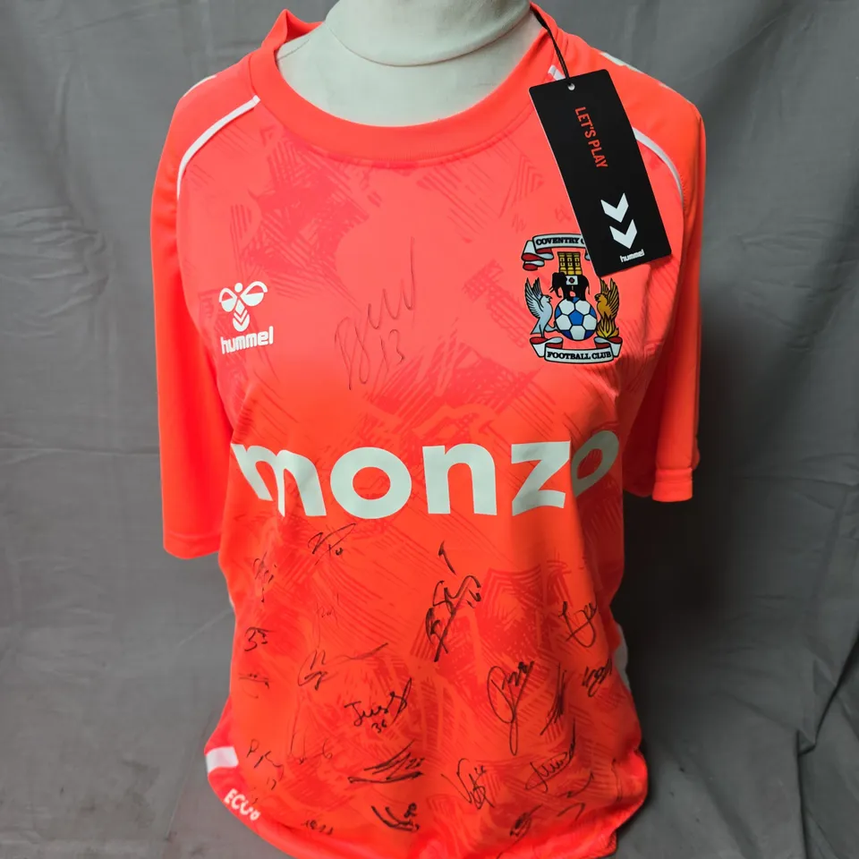 COVENTRY CITY FC FOOTBALL AWAT SHIRT – ORANGE, SIGNED, ADULT SIZE L