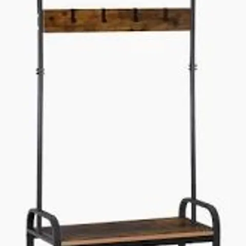 BOXED HOMCOM COAT RACK STAND INDUSTRIAL HALLWAY SHOE RACK REMOVABLE HOOKS METAL WOOD HANGERS STORAGE CABINET RUSTIC BROWN 72L×34W×185H(CM)