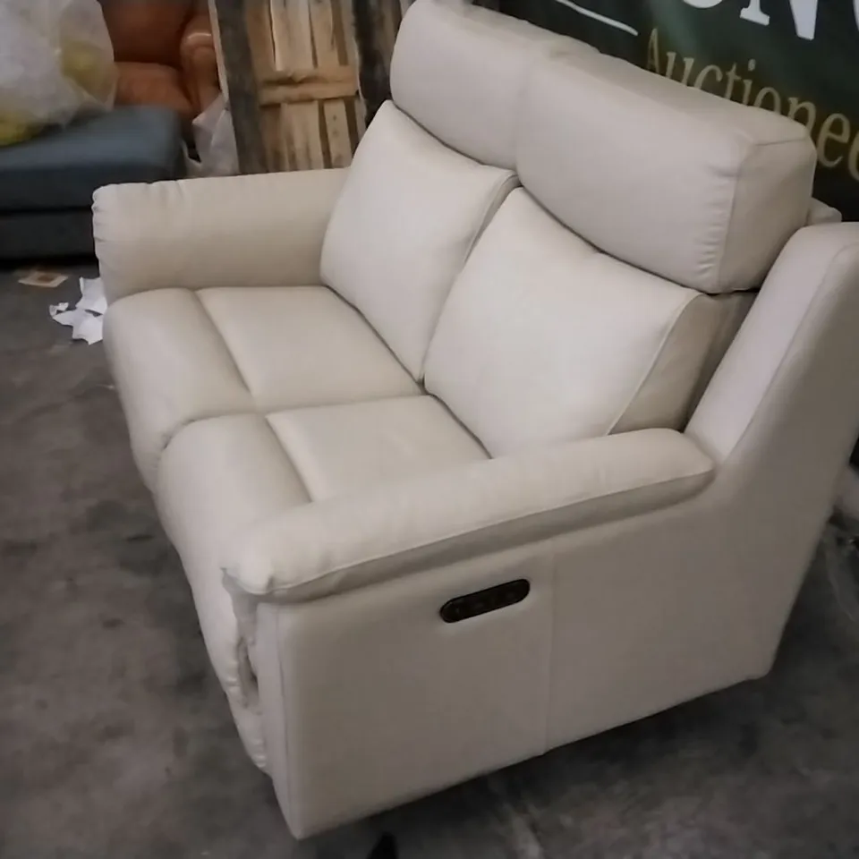 QUALITY DESIGNER CREAM LEATHER ELECTRIC RECLINING 2 SEATER SOFA 