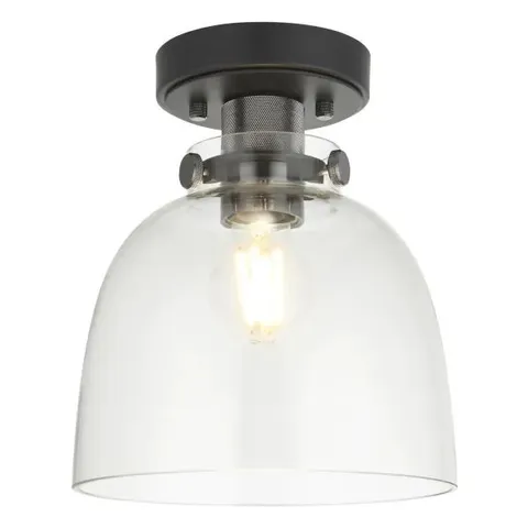 BOXED ENDON 99106 URBAN FLUSH, SMOKEY GREY TINTED GLASS & BLACK CHROME PLATE