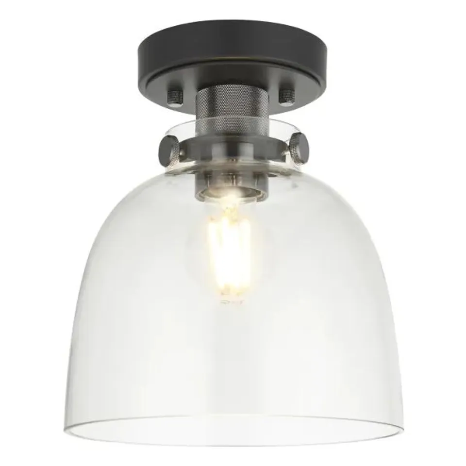 BOXED ENDON 99106 URBAN FLUSH, SMOKEY GREY TINTED GLASS & BLACK CHROME PLATE