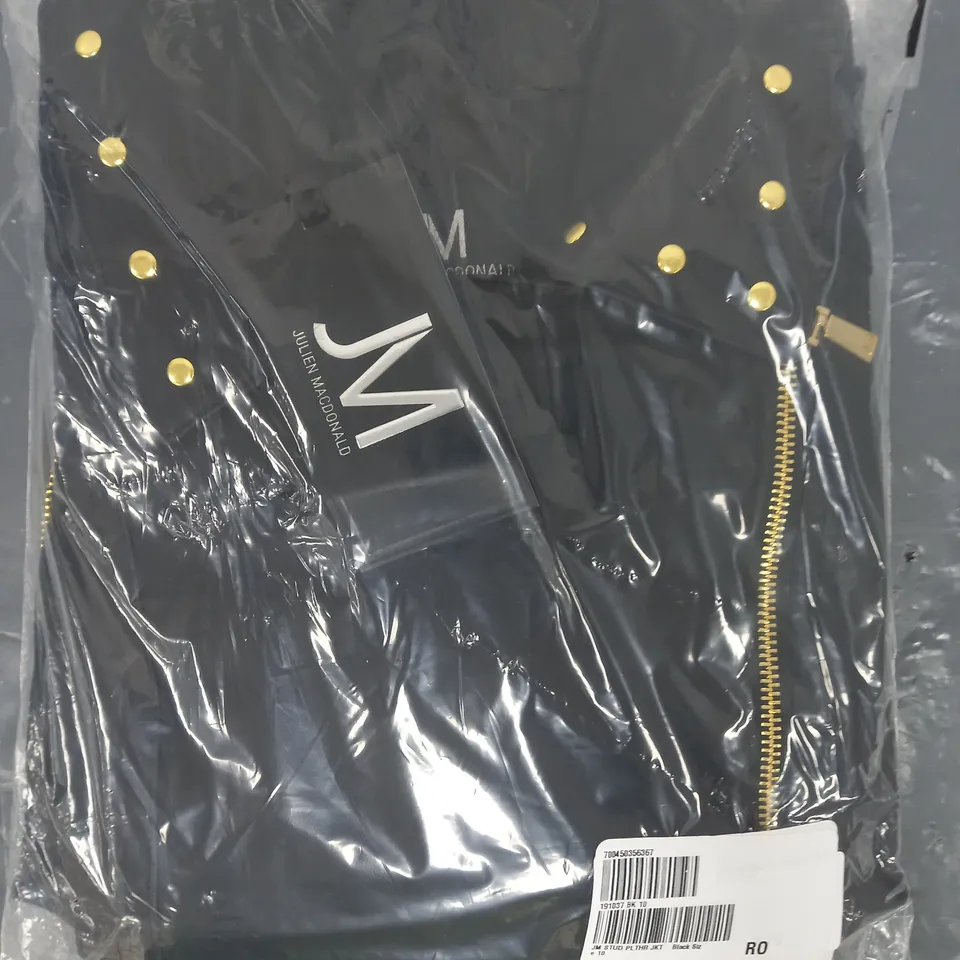 JULIEN MACDONALD FAUX LEATHER JACKET IN BLACK SIZE 10