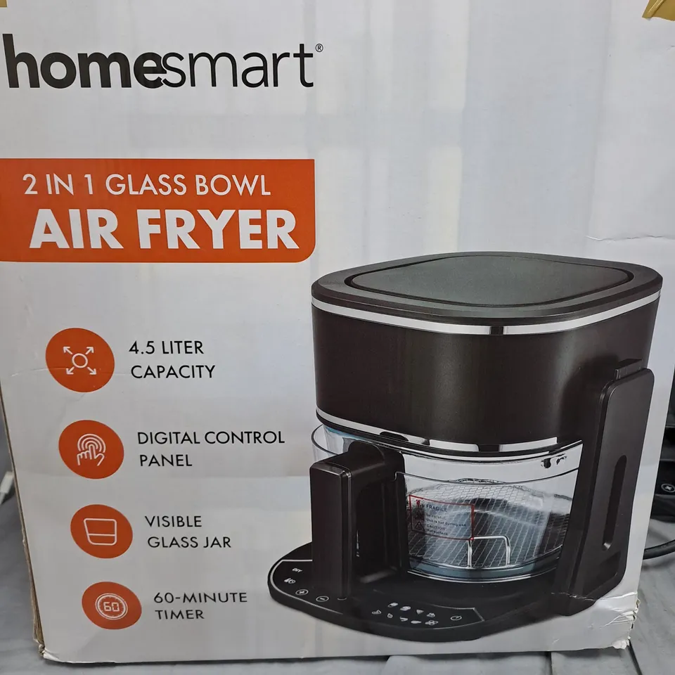 HOMESMART 2-IN-1 GLASS BOWL AIR FRYER – BLACK, 4.5L