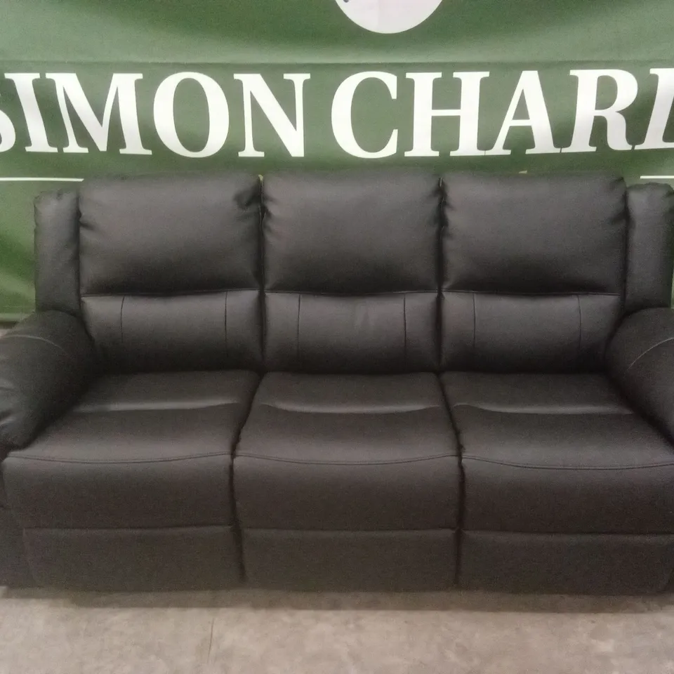 ALBION LUXURY FAUX LEATHER 3 SEATER HIGH BACK MANUAL RECLINER SOFA - BLACK RRP £749