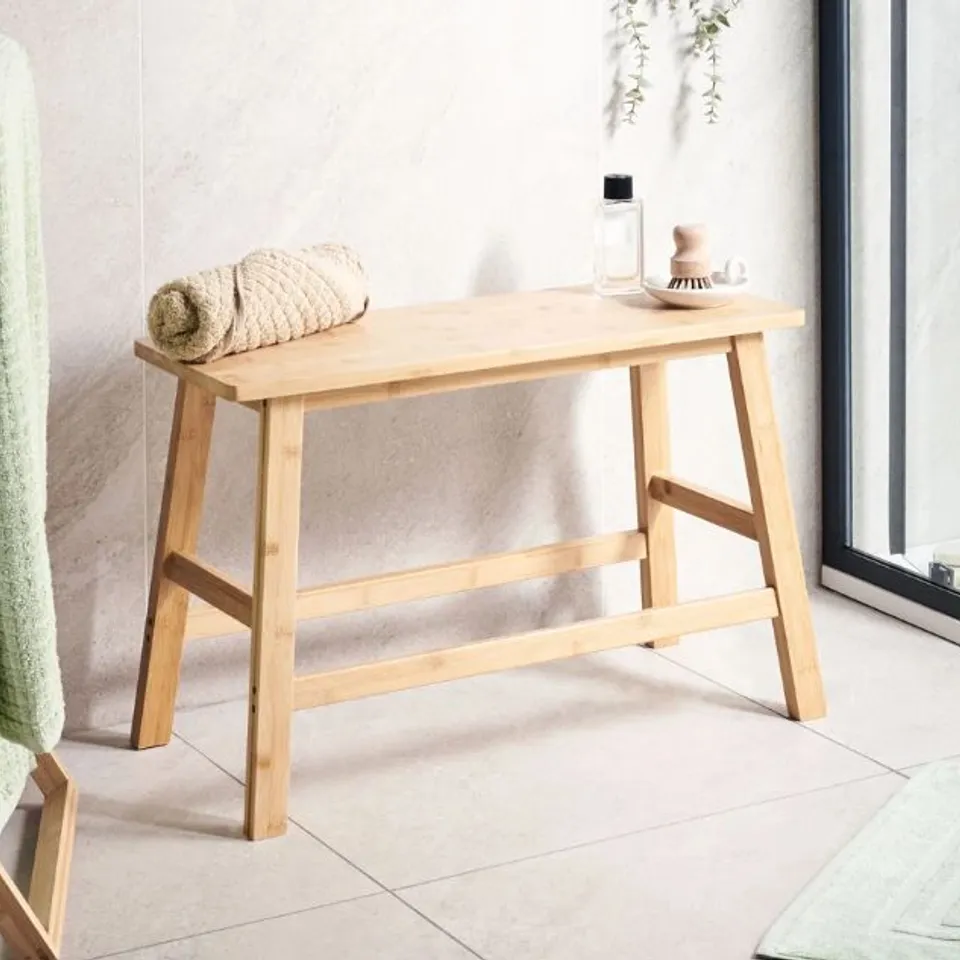BOXED BAMBOO BATHROOM BENCH LIGHT WOOD IGUAZU (1 BOX)