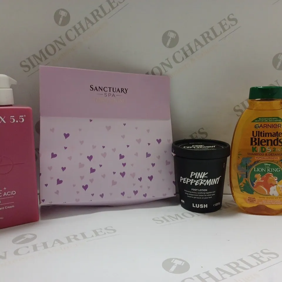 BOX OF APPROX 20 ASSORTED HEALTH AND BEAUTY ITEMS TO INCLUDE - MEDIX 5.5 RETINOL + FERULIC ACID - LUSH PINK PEPPER MINT FOOT LOTION - GARNIER ULTIMATE BLENDS KIDS 2 IN 1 ECT
