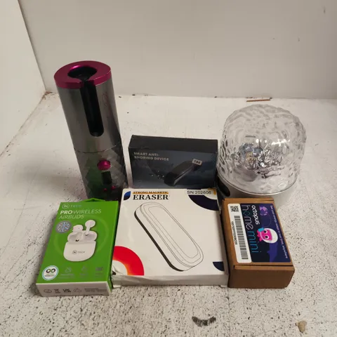 APPROXIMATELY 12 ASSORTED ELECTRICAL ITEMS TO INCLUDE SMART ANTI-SNORING DEVICE, IN TECH PRO WIRELESS AIRBUDS, STRONG MAGNETIC ERASER, ETC