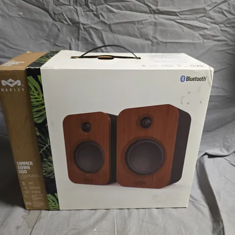 MARLEY SIMMER DOWN DUO WIRELESS BLUETOOTH SPEAKERS – WOOD FINISH STEREO PAIR (2-PIECE SET) 