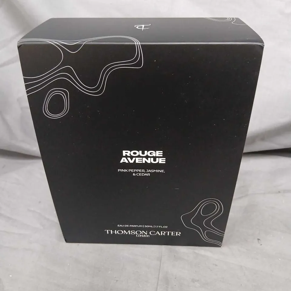 BOXED ROUGE AVENUE PINK PEPPER, JASMINE AND CEDAR EAU DE PARFUM THOMSON AND CARTER 50ML