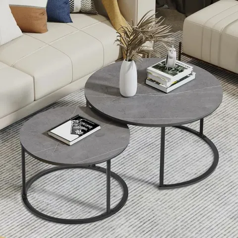 BOXED 40CM GREY ROUND COFFEE TABLE SIDE TABLE