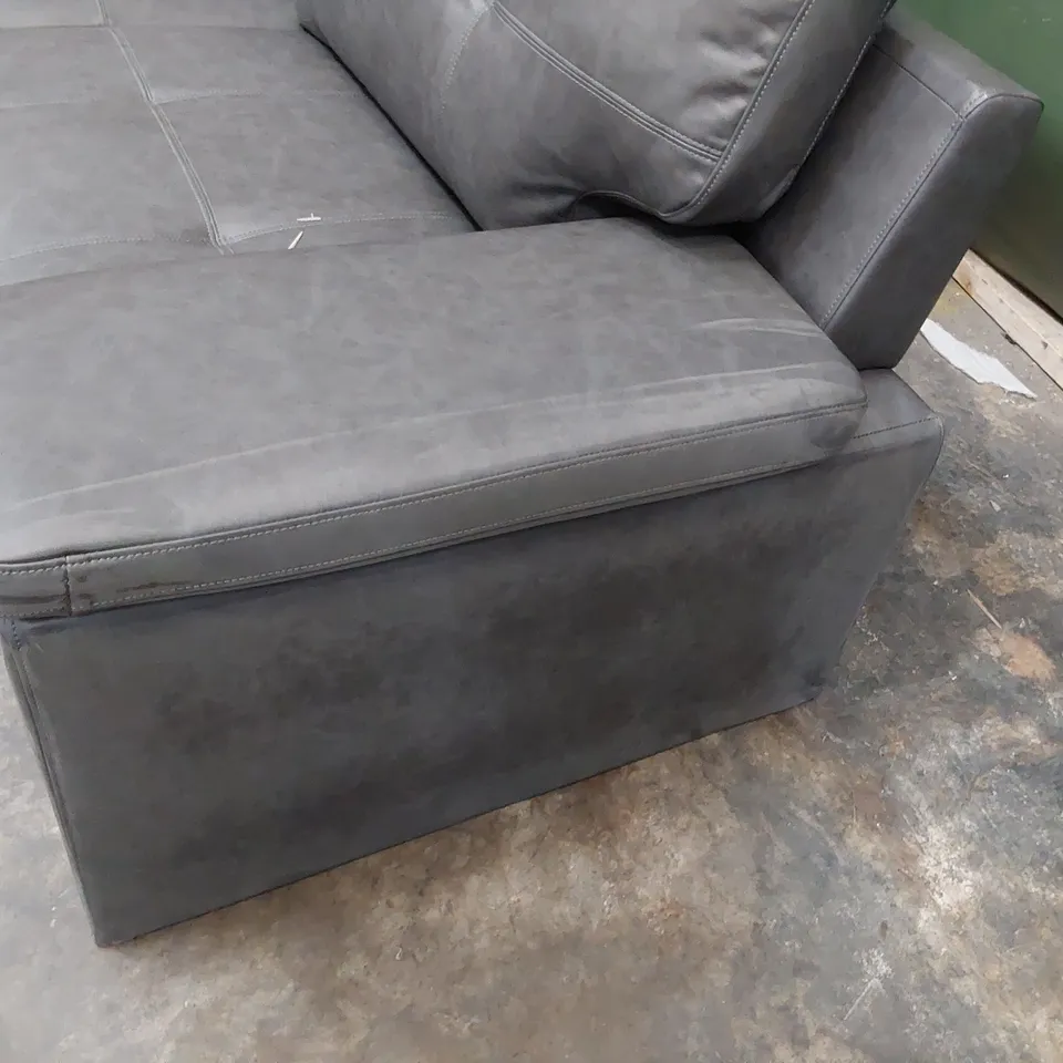 DESIGNER THREE SEATER SOFA GREY LEATHER