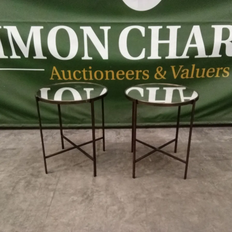 2 x QUALITY DESIGNER BRASS GLASS ROUND TABLES