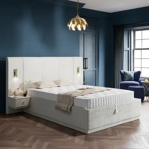 BOXED OVERSIZED HOTEL KING OTTOMAN BED - NATURAL BOUCLE (5 BOXES)