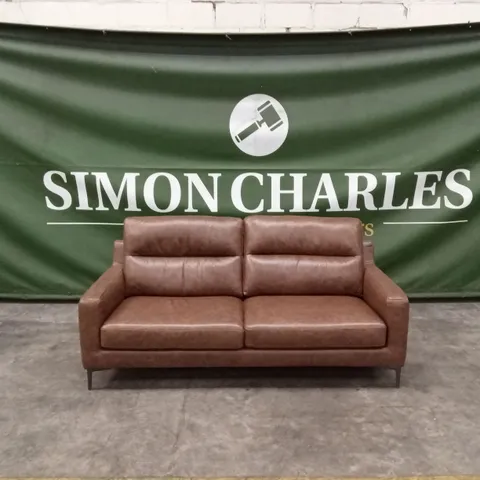 QUALITY DESIGNER ITALIAN MADE ALESSANDRO 3 SEATER LEATHER SOFA - BRANDY