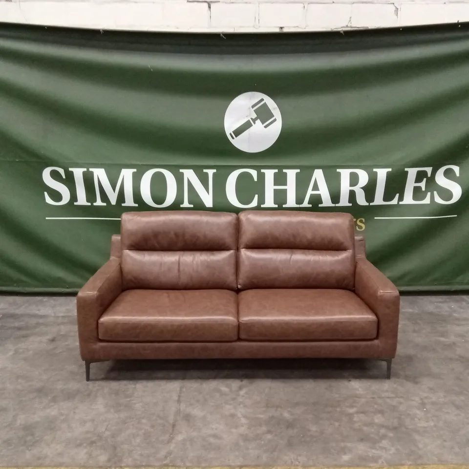 QUALITY DESIGNER ITALIAN MADE ALESSANDRO 3 SEATER LEATHER SOFA - BRANDY