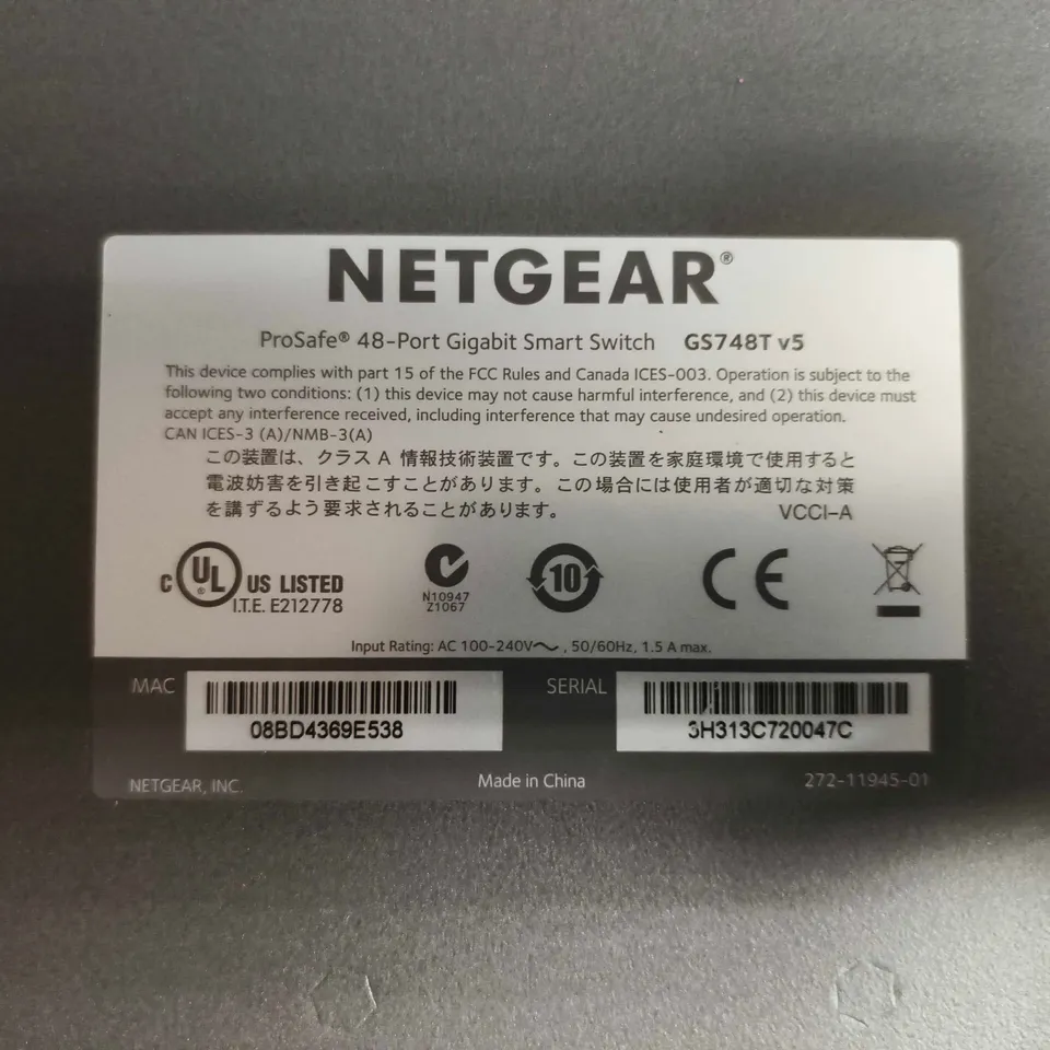 NETGEAR PROSAFE 48-PORT GIGABIT SMART SWITCH GS748T (V5)