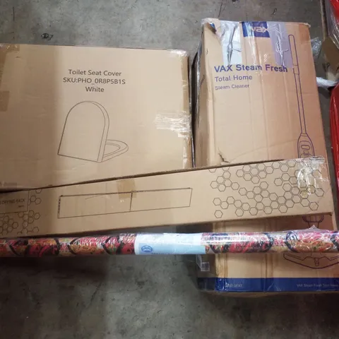 PALLET CONTAINING ASSORTED PRODUCTS INCLUDING TOILET SEAT COVER, STEAM CLEANER, FOLDABLE DRYING RACK & WINDOW FILM