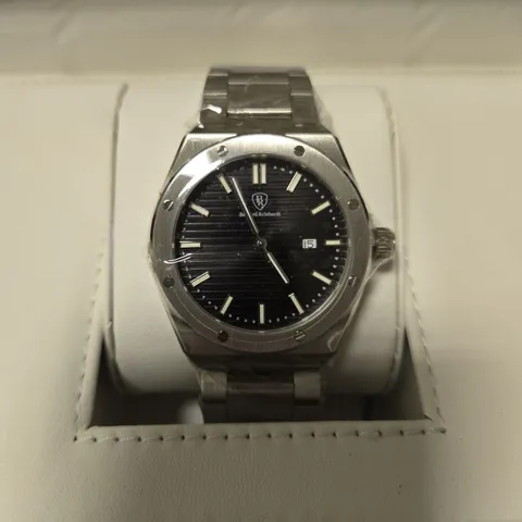 BOXED BERNARD REINHARDT MEN'S BLACK DIAL 316 STAINLESS STEEL WATCH