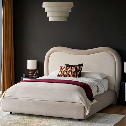 BOXED DANETTI NAOMI CHAMPAGNE VELVET AND NATURAL CHENILLE FABRIC KING SIZE OTTOMAN STORAGE BED (4 BOXES)