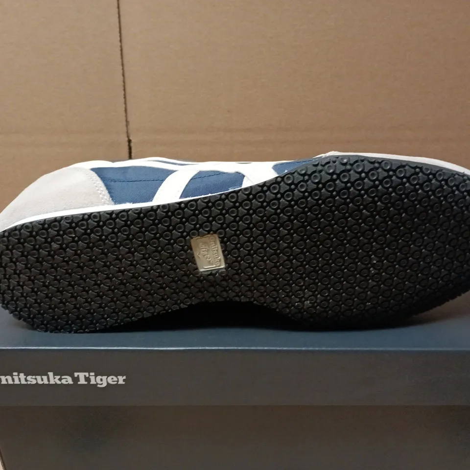 BOXED PAIR OF ONITSUKA SERRANO TRAINERS IN MAKO BLUE/CREAM - UK 10