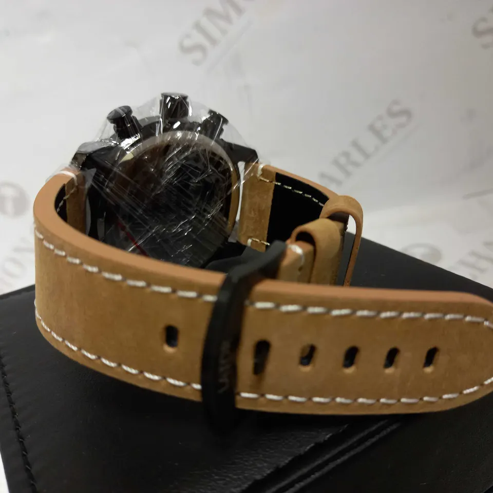 LATOR CALIBRE BLACK & YELLOW FACE SUEDE LEATHER STRAP WATCH RRP £635