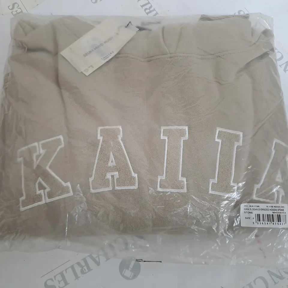 KAIIA SLOGAN OVERSIZED HOODIE IN STONE - SIZE 8