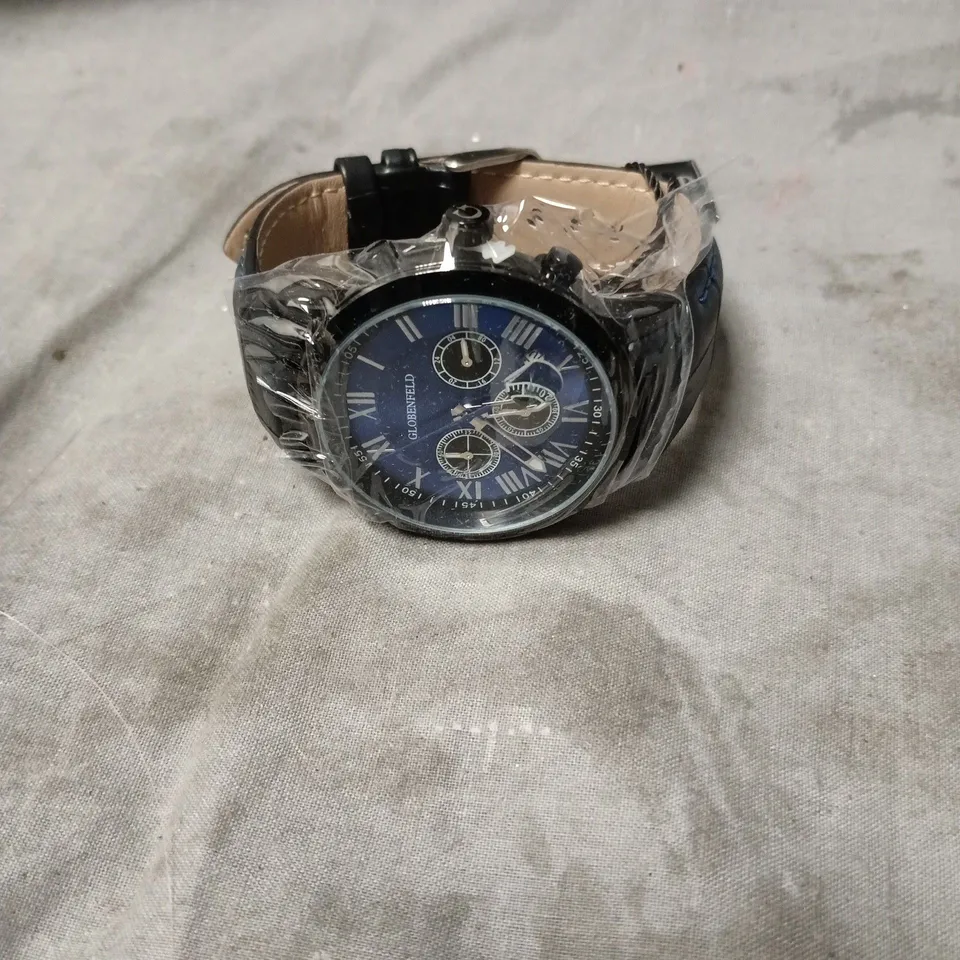 BOXED GLOBENFELD ROMAN CHRONO BLUE DIAL WATCH