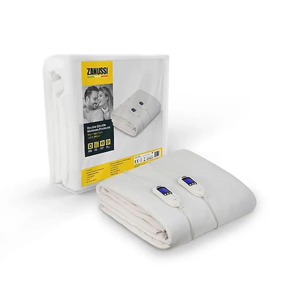 BOXED ZANUSSI ZEDB7002 WASHABLE ELECTRIC HEATED MATTRESS PROTECTOR WITH FITTED SKIRT - DOUBLE 140 X 150CM
