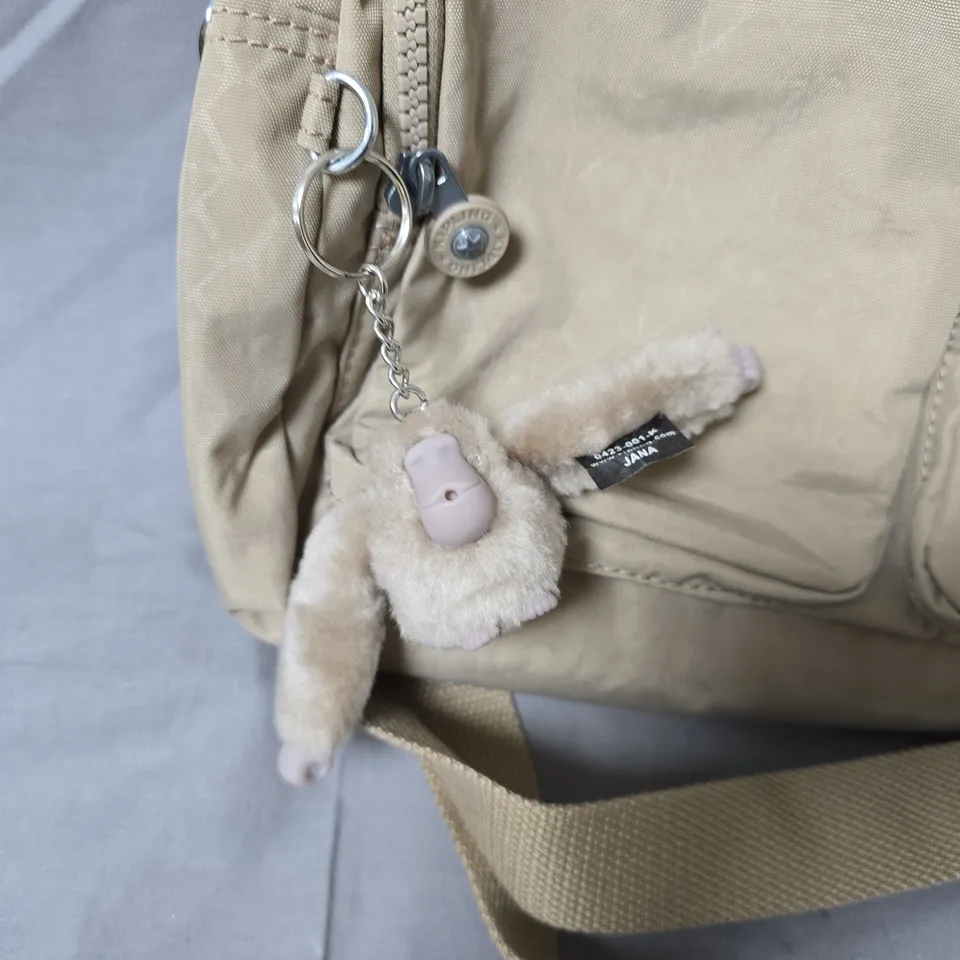 KIPLING BEIGE CROSSBODY BAG WITH SIGNATURE MONKEY KEYCHAIN