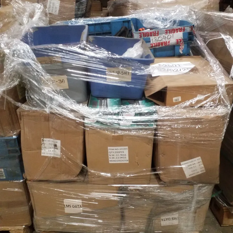 PALLET CONTAINING ASSORTED PRODUCTS INCLUDING USB KEYBOARD AND OPTICAL MOUSE PACKS, 1/2" HOSE MENDERS, CAPS & ETHERNET WALL PLATES