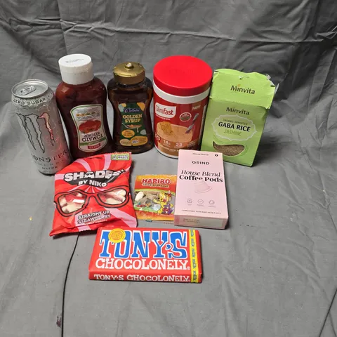 APPROXIMATELY 15 ASSORTED PRODUCTS TO INCLUDE; SHADES BY NIKO, GRIND HOUSE BLEND PODS, SLIMFAST AND GOLDEN SYRUP