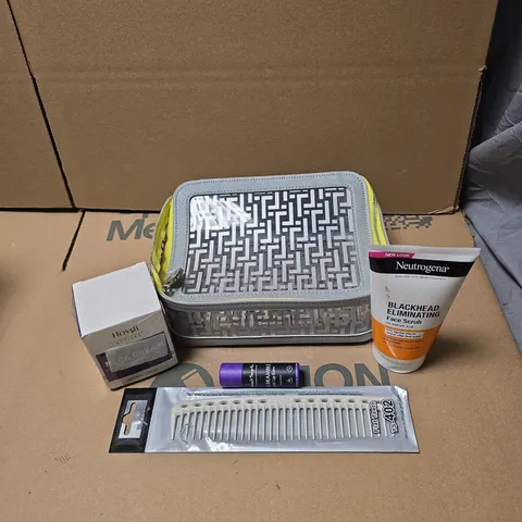 APPROXIMATELY 20 X ASSORTED COSMETIC ITEMS TO INCLUDE VANITY BAG, NECK CREAM, NEUTROGENA FACE SCRUB, LIP BALM ETC