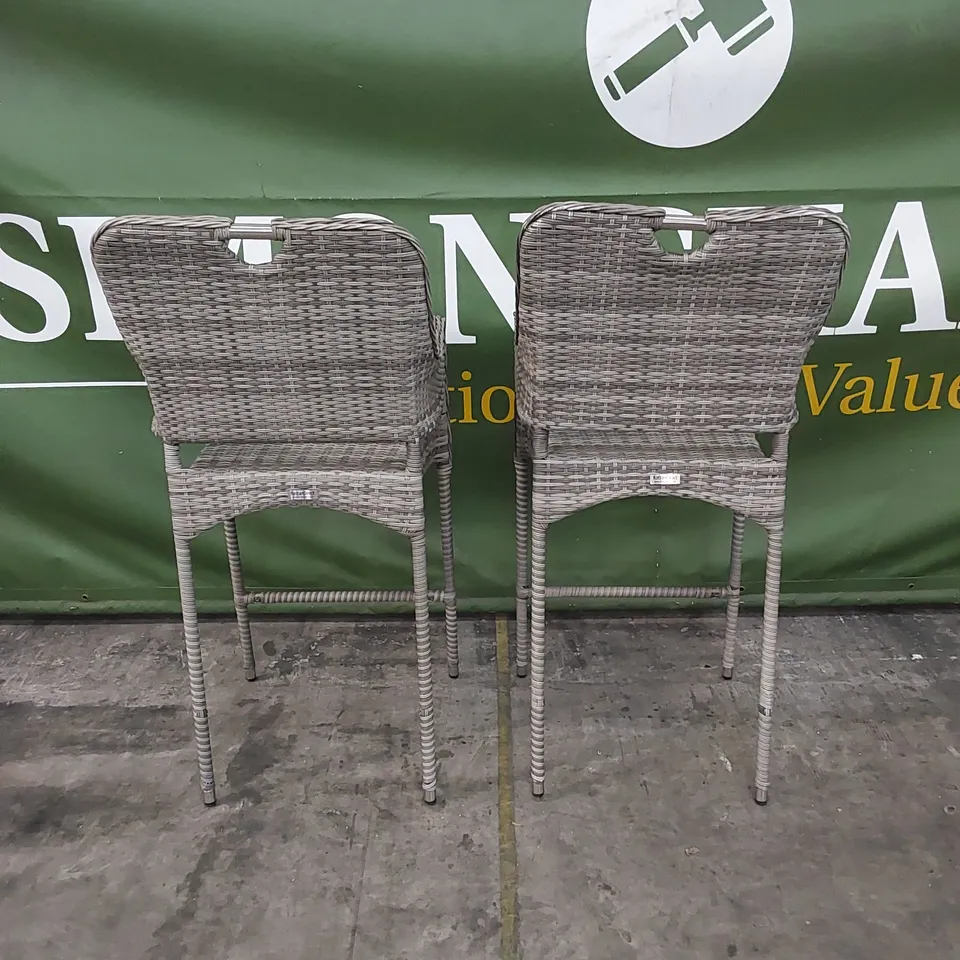 PAIR OF PORTO RATTAN PATIO BAR STOOLS IN GREY
