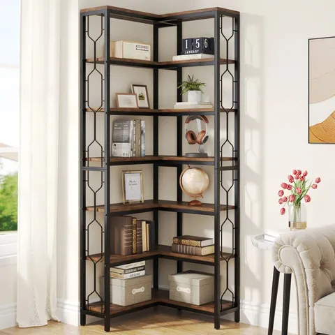 BOXED AMYRI 200CM X 60CM STEEL CORNER BOOKCASE ( 1 BOX )