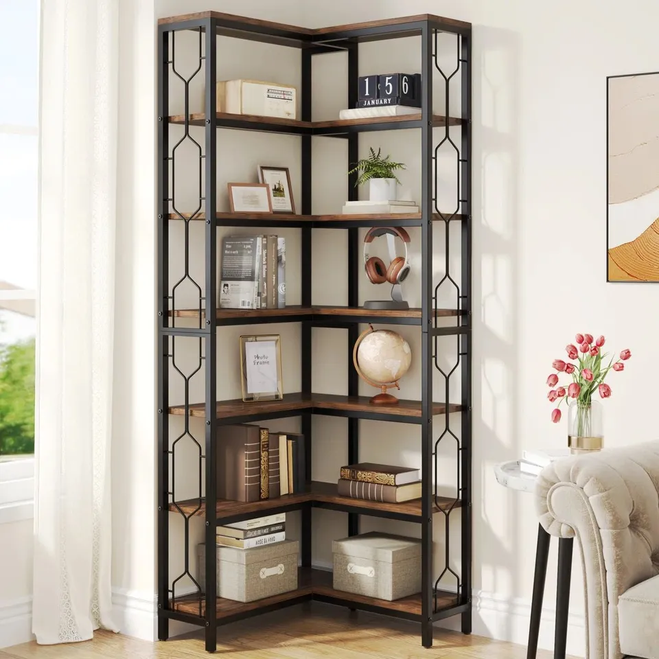 BOXED AMYRI 200CM X 60CM STEEL CORNER BOOKCASE ( 1 BOX )